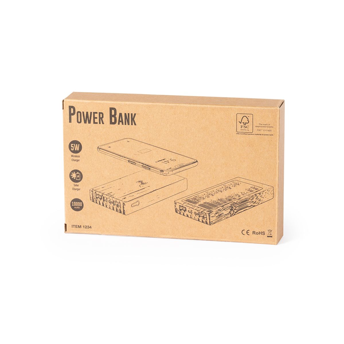 Power Bank Solare in Bambù 10.000 mAh