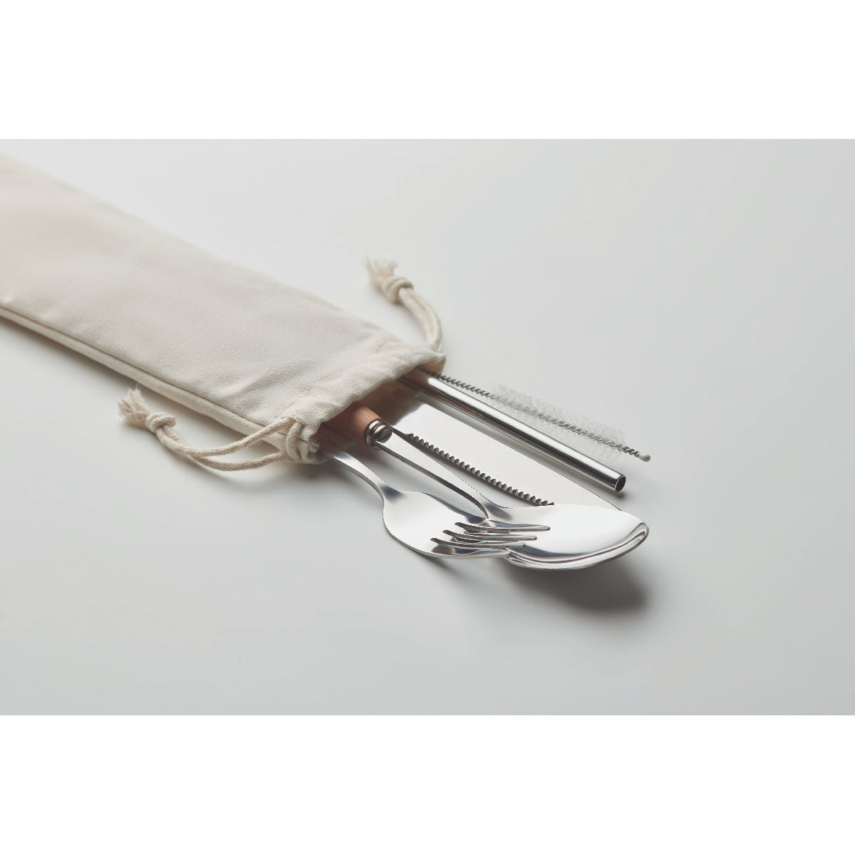 Set di Posate Riutilizzabili in Acciaio e Legno