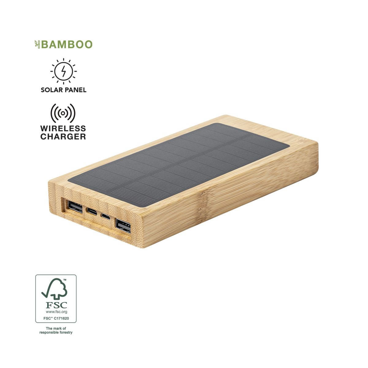 Power Bank Solare in Bambù 10.000 mAh